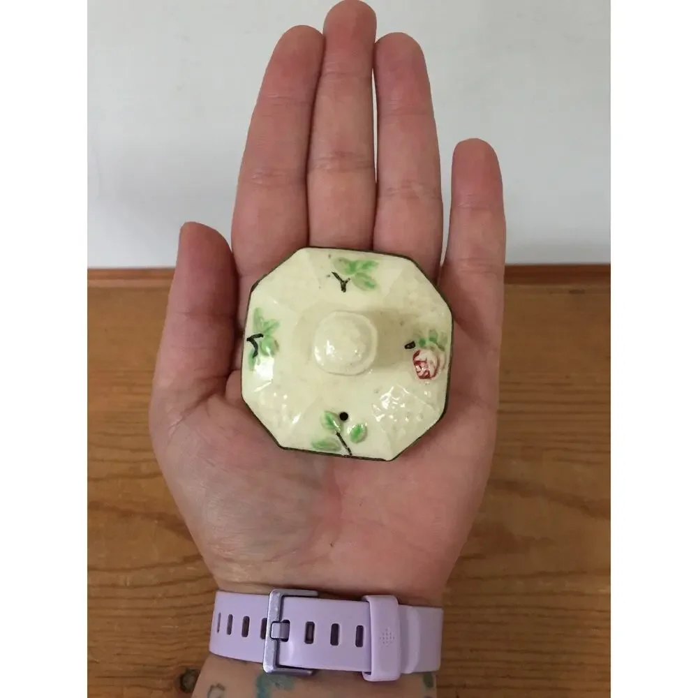 Vtg Moriyama Japanese Basketweave Majolica Rose Small Tea Pot Octagonal Lid 2